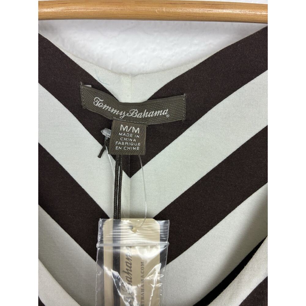 Tommy Bahama Chevron Nautical Striped Maxi Dress Brown Cream Drawstring Waist M - Picture 5 of 10